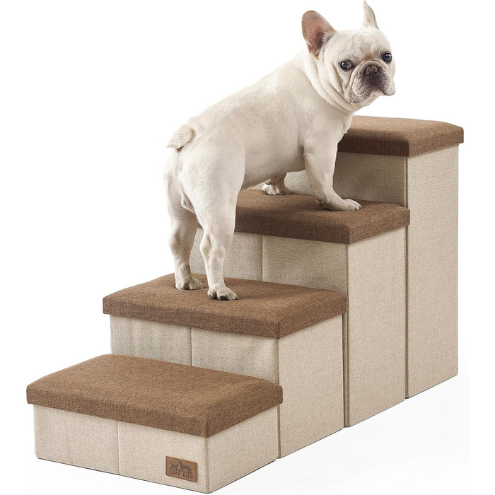 Сходинка для собак маленьких порід зі зберіганням, широка, складна для ліжка та дивану, з неслизьким дном, вологостійка (4x72x42.5 см), розмір 4x72x42.5 см (колір: коричневий, кількість: 4, розмір: 43x97x56 см)