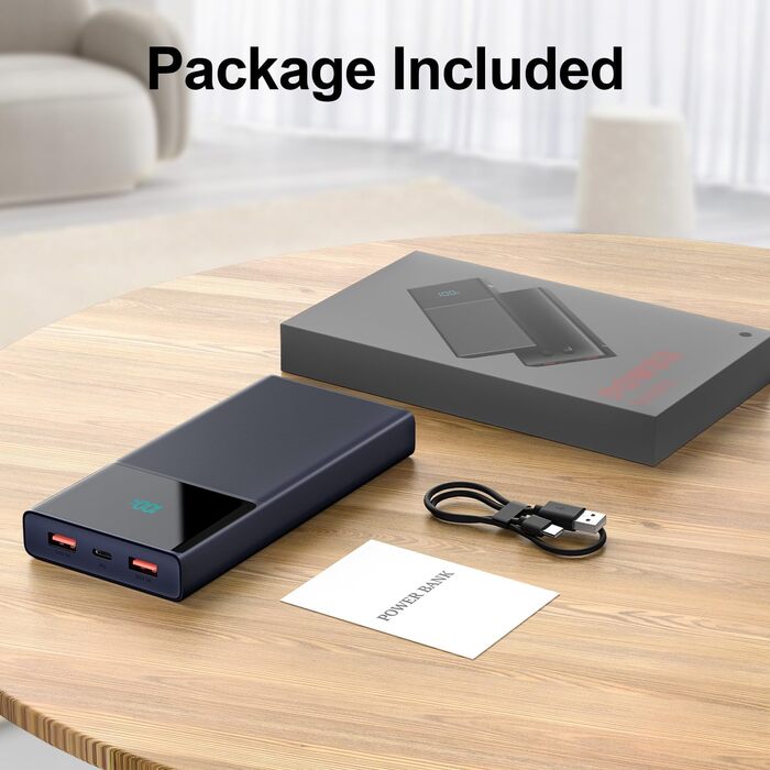 Портативний зарядний пристрій Power Bank 13000mAh з 2 вбудованими кабелями, LED-дисплеєм, підтримкою швидкої зарядки PD, сумісний з iPhone, Android та іншими пристроями (1 шт) - (Блакитний)