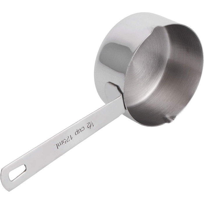 Stainless steel measuring cup 304, metal measuring spoons, baking measuring spoons with scale, cake measuring spoons for the kitchen, kitchen scale (size: 1/3 cup 80 ml) (1/2 cup 125 ml)