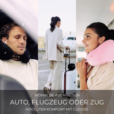 Подушка для шиї CLOUDS для подорожей: авто, літак. Memory Foam, регульована, 2 розміри (S/M), дихаючий чохол, рожевий.