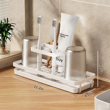 Bathroom Toothbrush Holder, 5 Slots, Carbon Steel, Toothbrush Holder, Electric Toothbrush & Toothpaste, Bathroom Countertop Accessory, Shower, Black