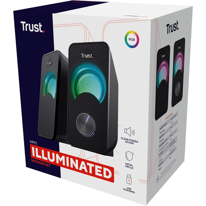 Комп'ютерна акустика Trust Arys 2.0: 28 Вт, USB, AUX, RGB, для ПК, ноутбука, смартфона