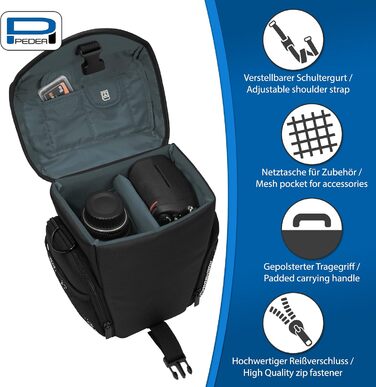 Чохол для DSLR-камери PEDEA Essex: водонепроникний, з ремінцем та відділеннями для аксесуарів, чорний/сірий, розмір L