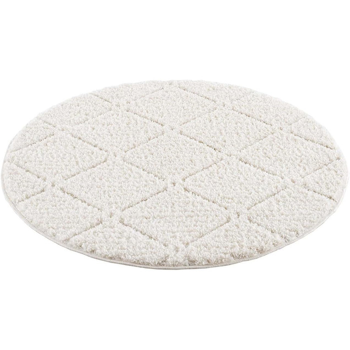 Килим для вітальні City Teppich з високим ворсом, кремовий - 120x170 см, візерунок ромбі, 3D-ефект, для спальні, бохо, сканди (кремовий, в клітинку, 160 см круглий)