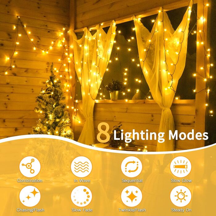Гірлянда святкова на ялинку, для декору приміщень та вулиці - 80м, 800 LED, з пультом, таймером, вологостійка, 8 режимів, тепле біле світло, для вечірки, саду, декору на Новий Рік