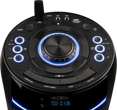 Reflexion PS09BT Bluetooth Партійний Динамік, DJ, Караоке, 500 Вт, Радіо UKW-PLL, LED-ефекти, Мікрофон, Акумулятор, Чорний