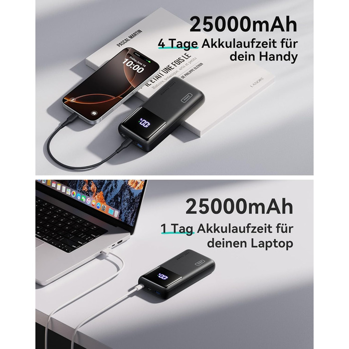 Портативний зарядний акумулятор INIU 100W 25000mAh з USB-C, сумісний з MacBook, iPad, iPhone, DJI та іншими пристроями. Чорний