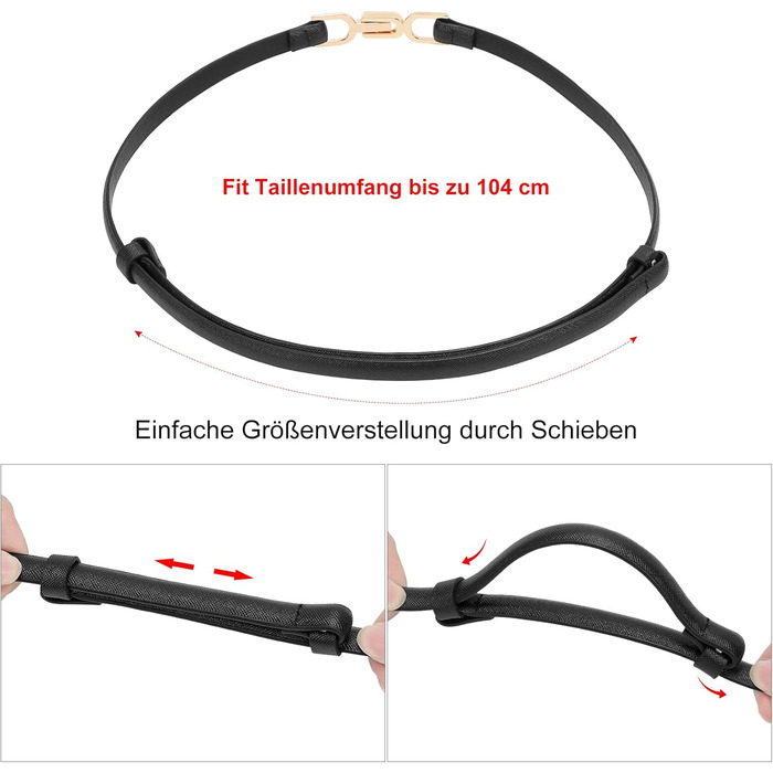 Жіночі тонкі ремені WHIPPY (2 шт) - чорний + коричневий, 105 см, для талії до 95 см. Тонкий шкіряний ремінь з металевою золотистою пряжкою. Підходить до суконь та іншого одягу.