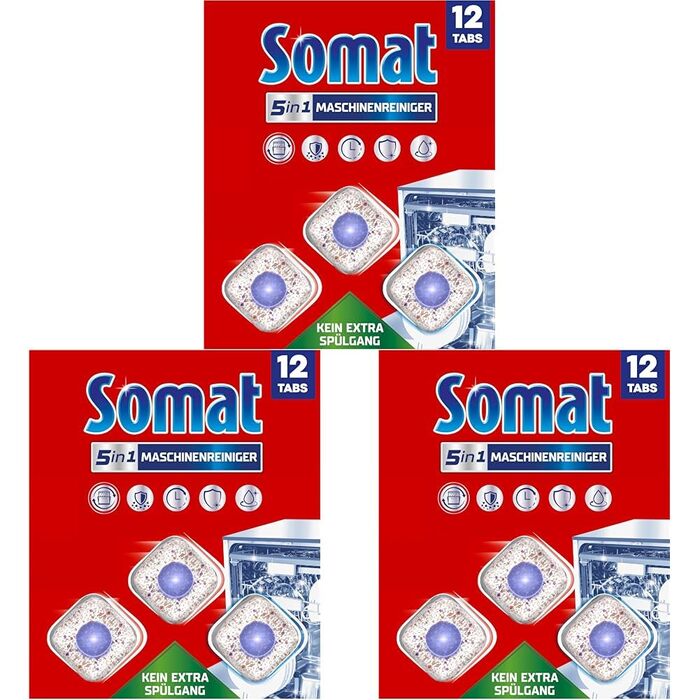 Очищувач для посудомийних машин SOMAT 5в1 Anti-Kalk, засоби для щомісячного чищення та видалення накипу, 12 таблеток (3 упаковки по 4 шт)