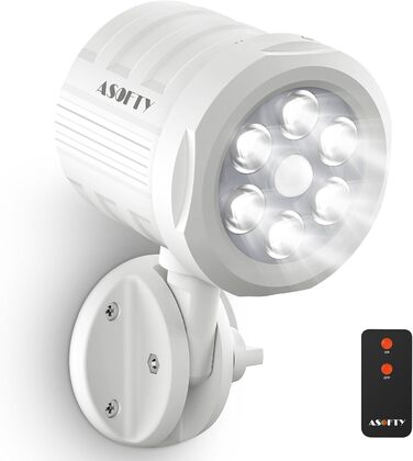 ASOFTY Motion Sensor Outdoor Battery Spotlight with Remote Control, 6 LED Wireless Battery-Powered 1000LM Spot Lamps, IP65 Waterproof Security Lamp for Garden, Garage, Indoor and Outdoor