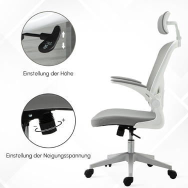 Vinsetto Office Chair Ergonomic Desk Chair with Headrest and Tilt Function, Height Adjustable in Grey, 65 x 64 x 114-122 cm