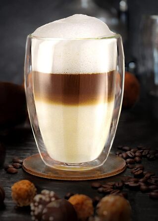 Creano Double-Walled XXL Insulated Glass 400ml, Extra Large Heat-Resistant Coffee/Tea/Latte Macchiato Glass Made of Borosilicate Glass, Set of 4