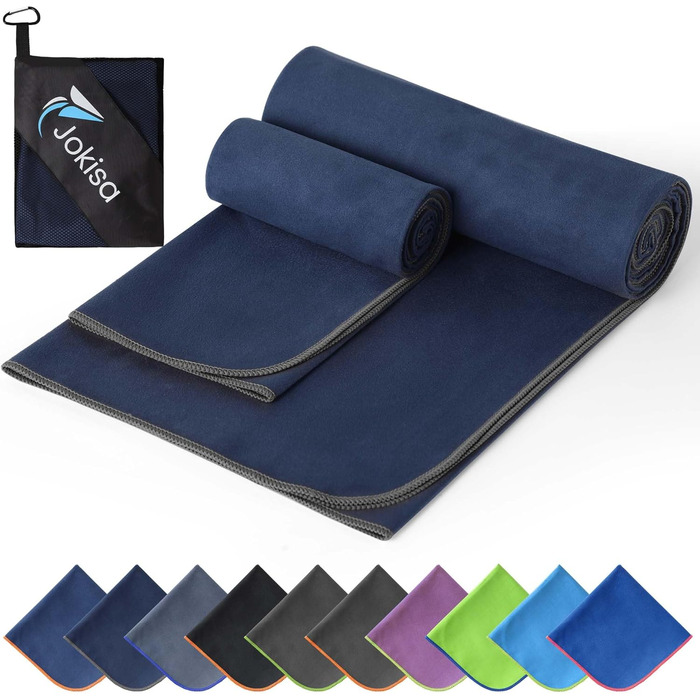 Набір з 2 рушників з мікрофібри (180x90 см + 100x50 см), швидковисихаючі, без піску, для пляжу, спорту, фітнесу, кемпінгу, темно-сірий - зелений (морська хвиля - сірий)