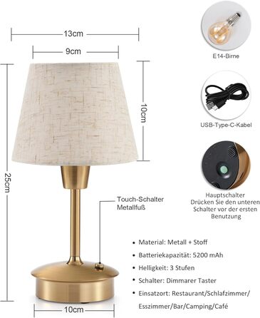 LED-лампа Egobasic настільна бездротова, 5200mAh, торкання, диммування, для дому та вулиці