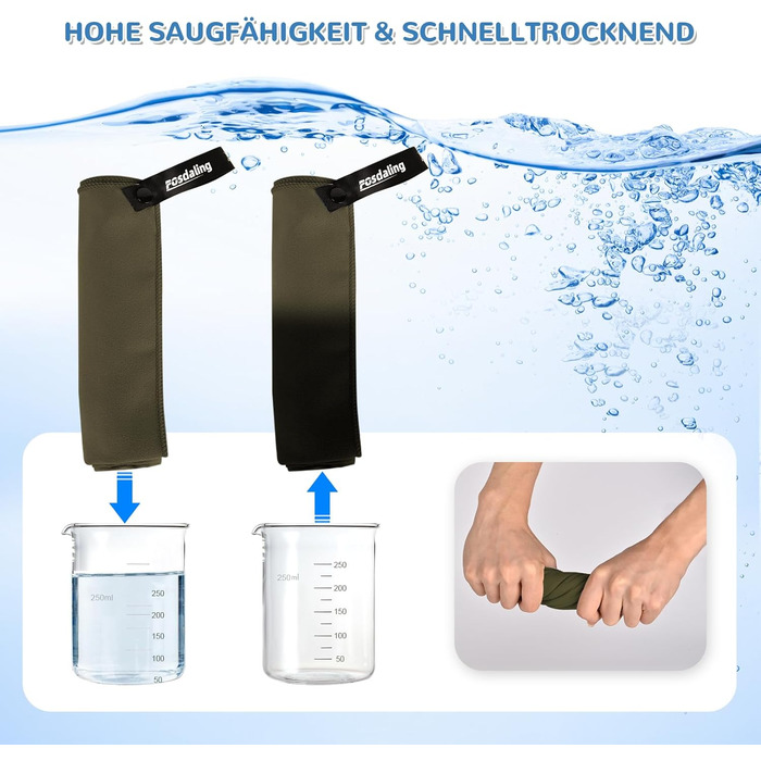 Набір з 3 рушників з мікрофібри (великий 160x80 см та 2 маленькі 80x40 см), швидковисихаючі рушники для фітнесу та спорту, для пляжу, ванни, спорту та подорожей (армійний зелений)