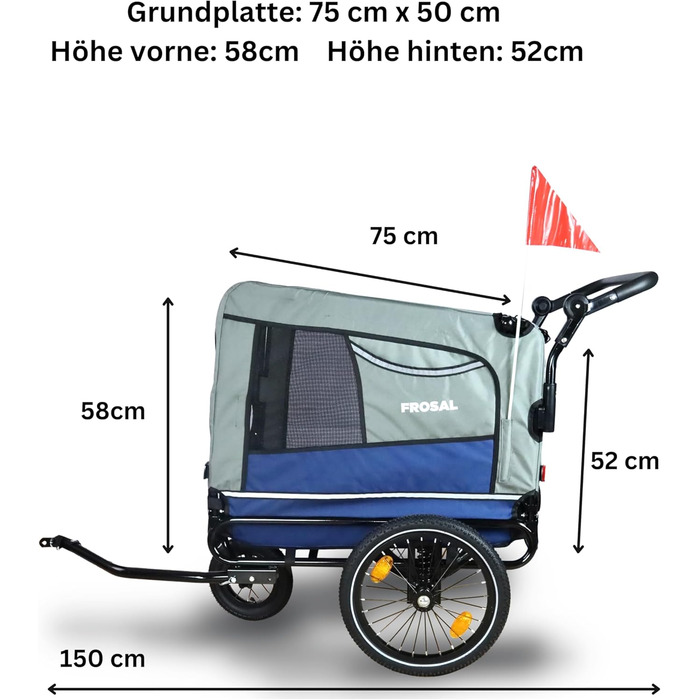 Фросал Причіп для велосипеда для собак Лассе - універсальний причіп-біговий візок для собак, трейлер для собак