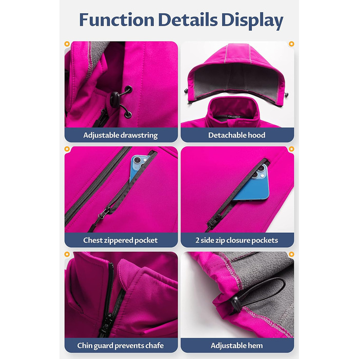 Легка софтшеллова жилетка CREATMO для жінок, вітронепроникна, з віднімною капюшоном, фіолетовий, XS