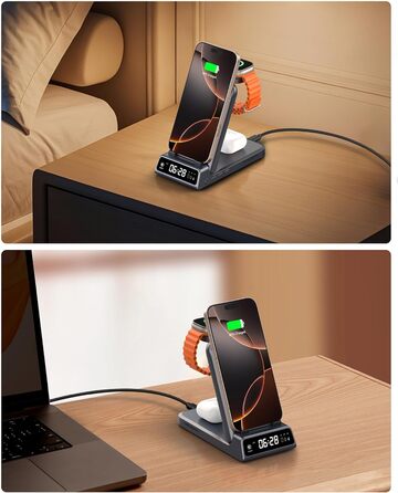 Бездротова зарядка 3-в-1 SwanScout 703A для iPhone 17/16/15/14/13/12, Apple Watch 11/10/9/8/7/Ultra та AirPods Pro 3 (Tech Grey)