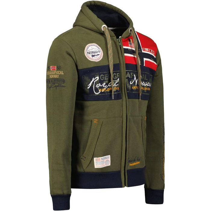 Чоловіча толстовка-худі Geographical Norway Flyer на блискавці з капюшоном та кишенею-кенгуру, тепла зимова кофта, колір Khaki, розмір L