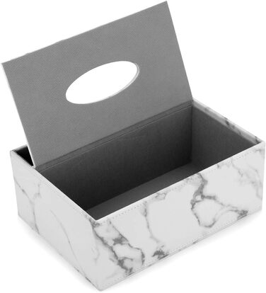 BSTKEY Tissue Box Rectangular Faux Leather Tissue Box with Remote Control (White Marble)