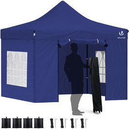 VOUNOT Gazebo 3x3m Waterproof, Stable, Winterproof, Pop-Up Folding Gazebo with 4 Side Walls and 4 Sandbags, Party Gazebo Folding Tent Party Tent, (Blue)