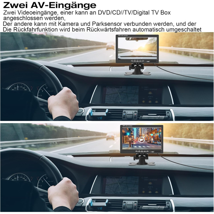 AISHICHEN 7-дюймовий TFT LCD монітор для авто, екран заднього виду для камер заднього огляду, 2 відеовходи, 12V/24V, без камери, для легкових і вантажних авто, монітор