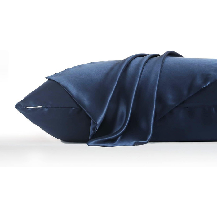 DISANGNI 100% Natural Mulberry Silk Pillowcase for Hair and Skin, Hidden Zipper Closure, 22 Momme, Both Sides, Real Silk, 1 Piece (Blue, 2 Pack, Standard Size 50.8 x 66 cm)