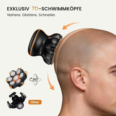 Електрична бритва для голови MAXGROOM 7D: водонепроникна, магнітна, з Type-C зарядкою, чорна