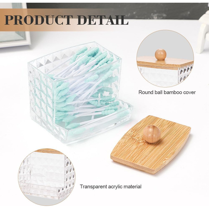 Набір для зберігання ватних дисків та паличок з бамбуковим кришками (3 шт.)