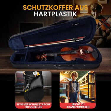 Скрипка Pyle 3/4 з дерева – повний набір для дітей та початківців (скрипка, смычок, футляр, підставка, тюнер, каніфоль, запасні струни)
