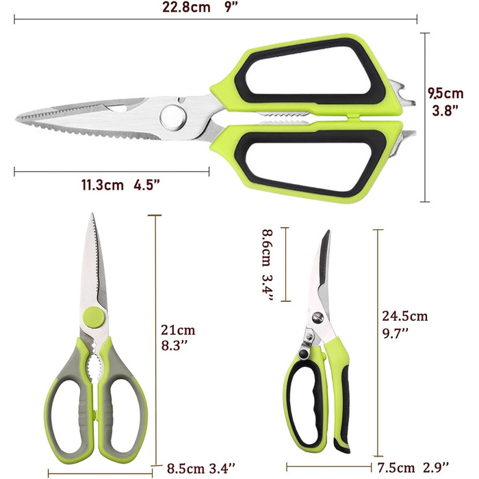The multifunctional scissors, poultry shears, and seafood shears. This three-piece set meets most kitchen needs, premium heavy-duty scissors.