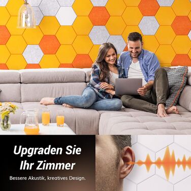 Акустичні гексагональні панелі TONOR самоклеючі, шумопоглинаючі стінові плитки для студії, офісу та геймінгу, 30x26x1 см, білий колір (48 шт)