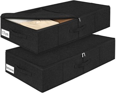 Коробки для зберігання під ліжко MePure, 2 шт. – 50л, складані, з кришкою та блискавкою, сірі. Підходять для одягу, ковдр, постільної білизни, подушок. Розмір 76×38×17 см