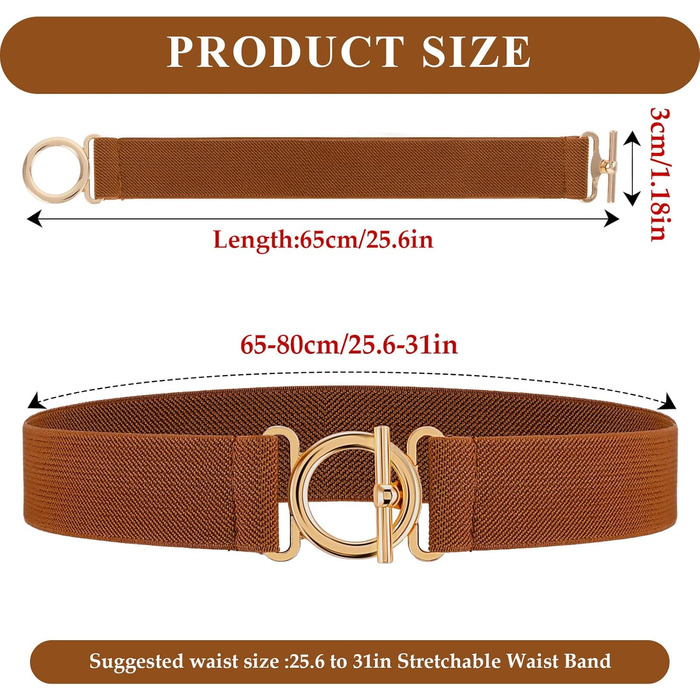Жіночий еластичний ремінь Amaxiu з золотою пряжкою, тонкий для джинсів, штанів, суконь (світло-коричневий)
