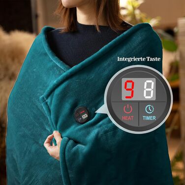 Електрична ковдра GOTCOZY 130x180 см з 10 режимами нагріву та таймером, блакитна