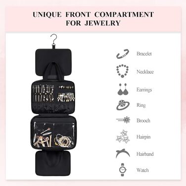 Чохол для туалетних аксесуарів на гачку, дорожній, чорний: органайзер для косметики та прикрас