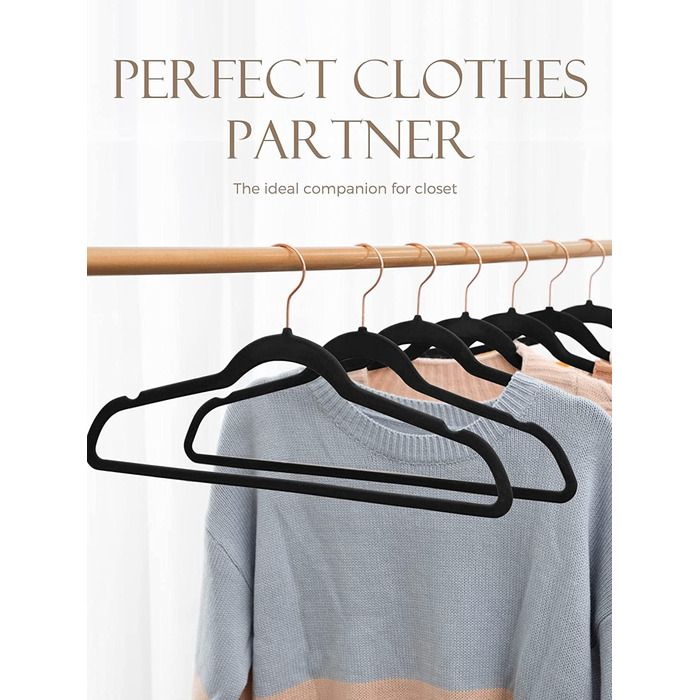 HOUSE DAY 50 Piece Velvet Clothes Hangers Black, Pant Hangers Space-Saving, Suit Hangers, Thin Non-Slip Clothes Hangers, 360° Swivel Hook, Velvet Hangers for Clothes, Tank Tops, Heavy Clothes - Black