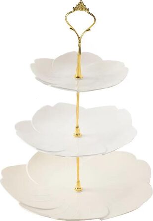 Підставка для тістечок Wagoodter на 3 яруси, тортова підставка, багаторівнева підставка для десертів, багаторазова для весілля, дня народження, чайної вечірки (біла квітка)