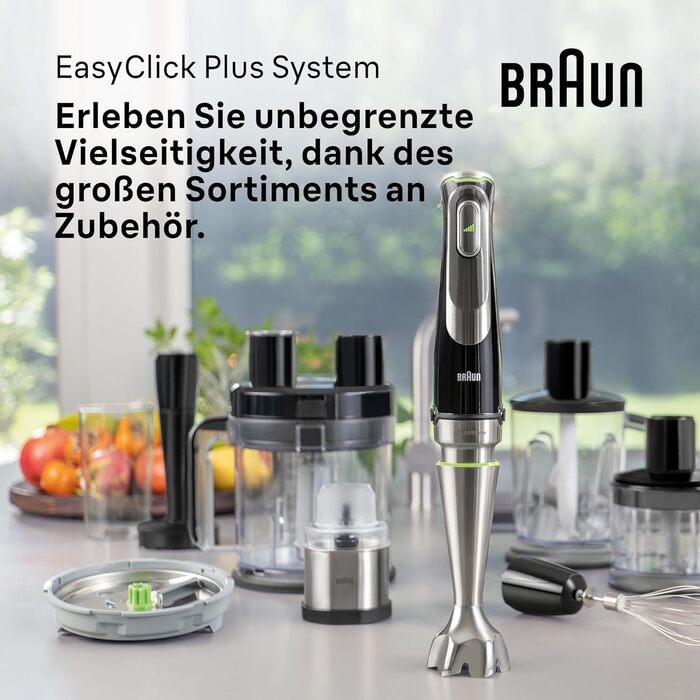 Braun MultiQuick 9 MQ 9147X – 5-in-1 immersion blender with stand mixer attachment, chopper, masher for potatoes & vegetables, and whisk, variable speed setting, 1200 W, Black/Stainless Steel. 5-in-1 including stand mixer attachment, single.