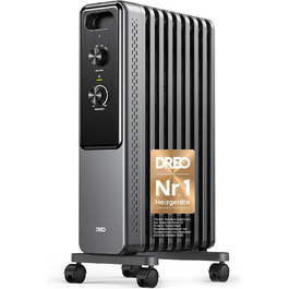 Електричний масляний радіатор Dreo з 9 ребрами, 2000W, тихий, з захистом від перегріву та перекидання, термостат, дитячий замок, енергозберігаючий