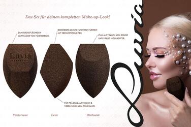 Luvia Prime Vegan Pro Makeup Brush Set - 12 Brushes, Blender Sponge, Cleaning Mat - Pearl & Coffee