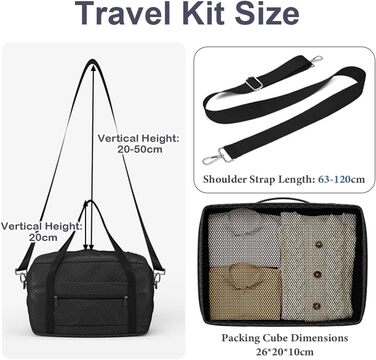 Органайзер для валіз 12 шт., водовідштовхувальний набір пакувальних кубиків, туристичний органайзер для багажу, сімейні подорожі, зберігання вдома (Чорний 1x маленький кубик + 1x 20л складана ручна сумка)