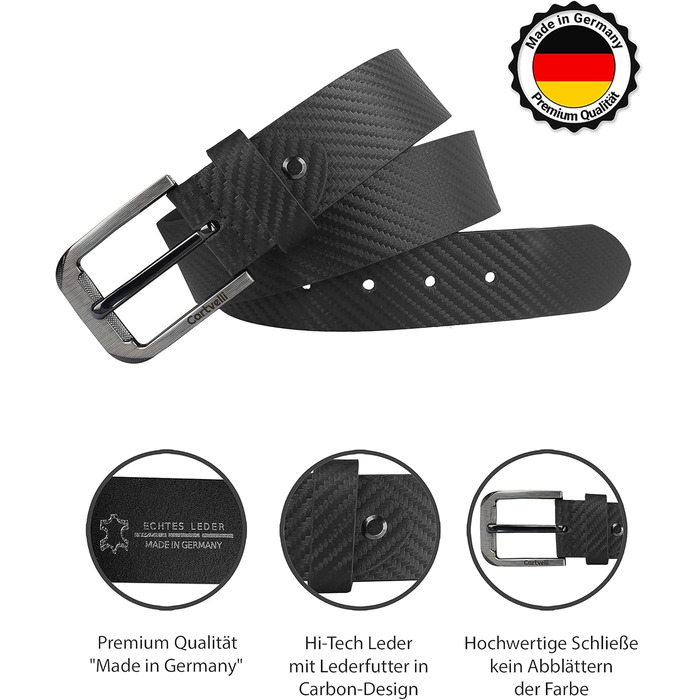 Чоловічий шкіряний ремінь преміум-класу Carbon - Made in Germany з подарунковою коробкою. Ширина 40 мм, розмір 115, чорний колір.
