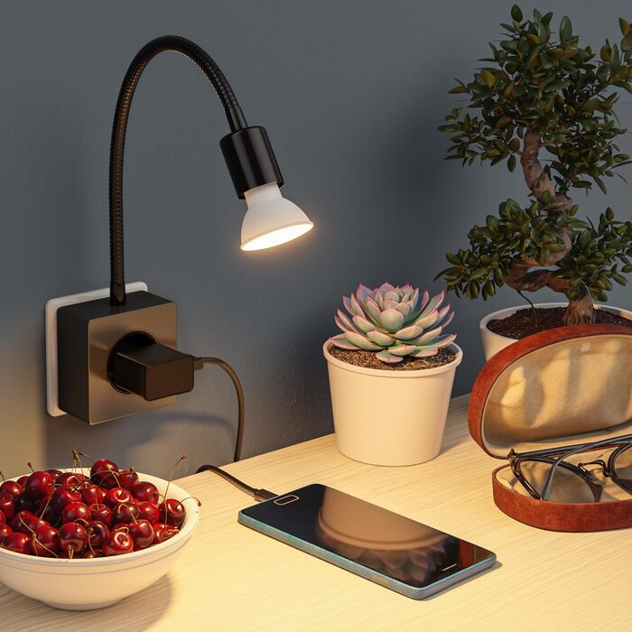 Світлодіодна настільна лампа-бра LESCH з гнучким кронштейном (чорна, 2 шт.) - для читання, під розетку, GU10, 10W