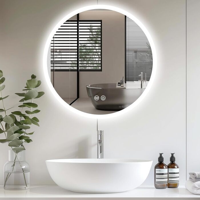 LED дзеркало для ванної кімнати з підсвічуванням Round - регульоване з 3 кольорами світла (3500K-6500K), сенсорний вимикач, запобігає запотіванню - дзеркало для ванної кімнати з підсвічуванням для макіяжу та гоління (70см)