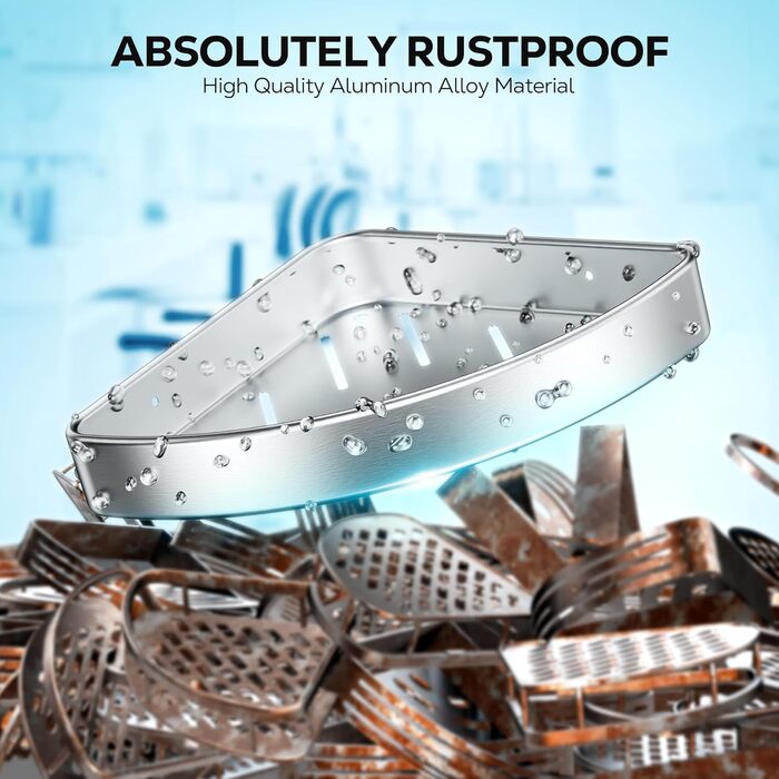 Поличка для душу Nieifi без свердління, кутова, нержавіюча сталь, 4 яруси, чорна, для ванної кімнати та душу