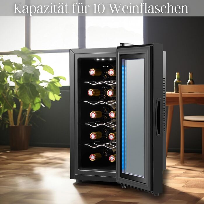 Echos 10-Bottle Wine Cooler Refrigerator - 28 Liter Capacity with LED Lighting - Mini Wine Refrigerator & Minibar with Glass Door