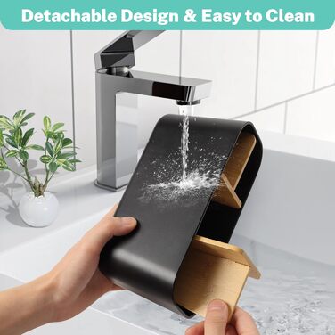 Підставка для зубних щіток з бамбуковими перегородками, органайзер для зубних щіток на 4 відділення + місце для пасти, чорний