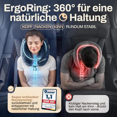 Подушка для шиї HELDENWERK® Air: 5 положень, швидка підкачка, регулювання тиску, знімний капюшон, для подорожей (літак, авто), темно-синій, великий розмір