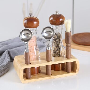 Набір для солі та перцю KKC з дерева, 8 дюймів, з регульованим керамічним механізмом, лопатки та щітка для дому та ресторану